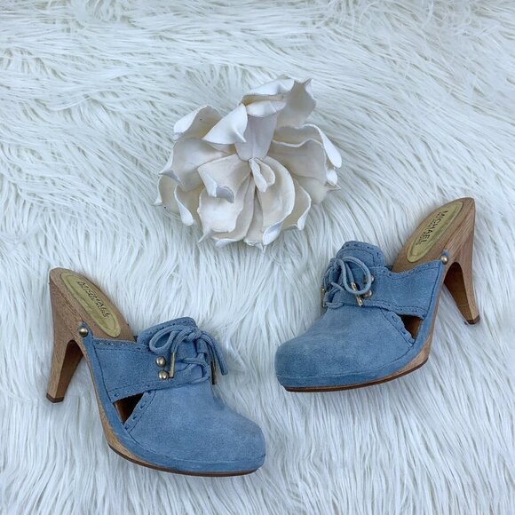 MICHAEL Michael Kors Suede Slip-On Mules With Studs and Wood Heel Women's Size 8 - Picture 3 of 12